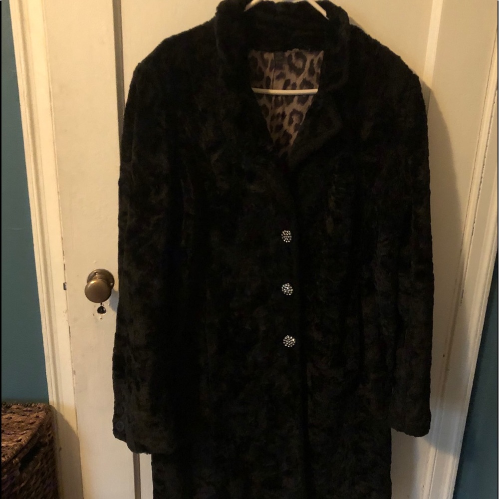 Faux fur coat with  rhinestone buttons I added
